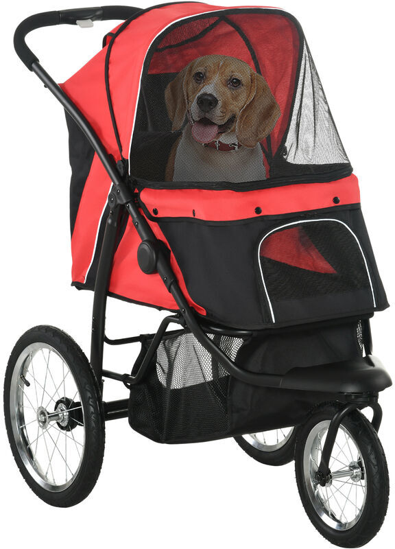 Pet Stroller Jogger for Medium Dogs, Foldable Pushchair Adjustable Canopy Red - Red - Pawhut