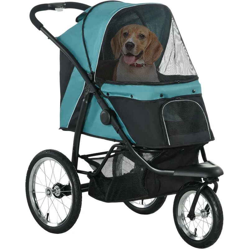 Pet Stroller Jogger for Medium Dogs, Foldable Pushchair Adjustable Canopy Green - Green - Pawhut
