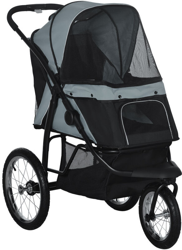 Pet Stroller Jogger for Medium Dogs, Foldable Pushchair Adjustable Canopy Grey - Grey - Pawhut