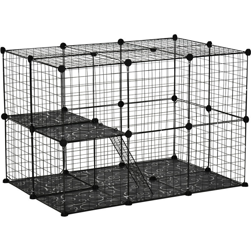 Pawhut - Pet Playpen diy Small Animal Cage for Kitten Bunny Chinchilla Pet Mink - Black