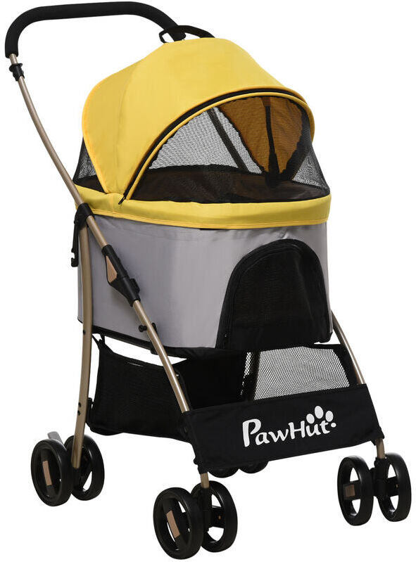 Pawhut - Detachable Pet Stroller, 3 In 1 Dog Carriage Foldable w/ Universal Wheels Yellow - Yellow