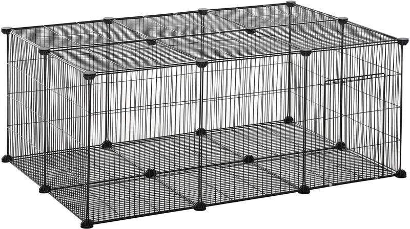 Diy Pet Playpen Cage 22 Piece w/Door Bunny Chinchilla Hedgehog Guinea Pig - Black - Pawhut