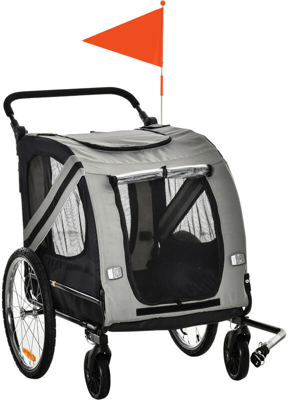 PawHut Dog Bike Trailer 2-in-1 Pet Stroller Cart Bicycle Carrier for Travel Grey - Grey