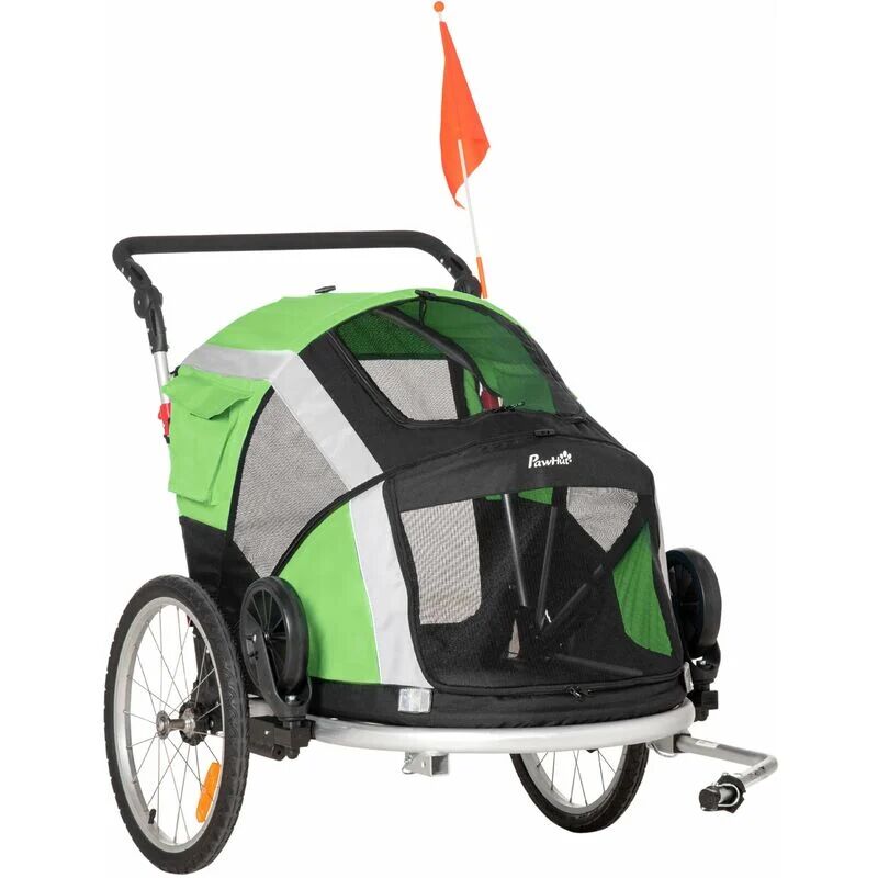Dog Bike Trailer 2-in-1 Pet Stroller for Large Dogs Foldable Bicycle Carrier Green - Green - Pawhut
