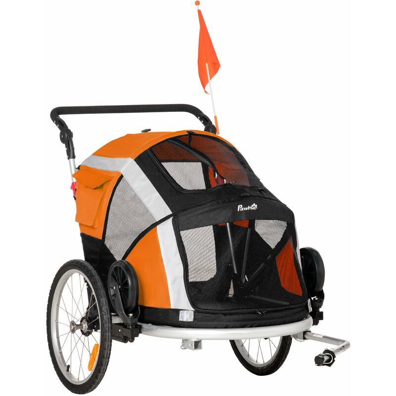 Dog Bike Trailer 2-in-1 Pet Stroller for Large Dogs Foldable Bicycle Carrier Orange - Orange - Pawhut