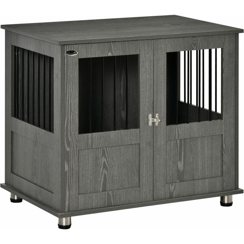 Pawhut - Dog Crate Furniture End Table, Pet Kennel for Small Dogs w/ Magnetic Door Medium - Grey