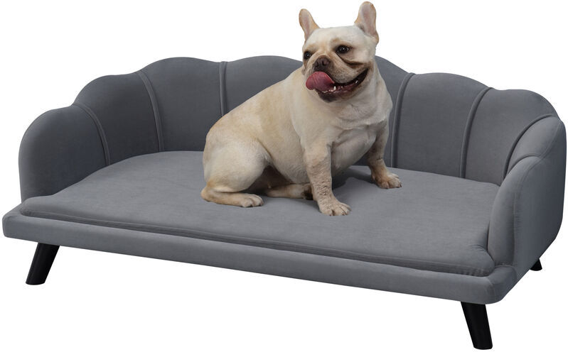 PawHut Dog Sofa, Pet Couch Bed for Medium, Large Dogs w/ Legs, Cushion Grey - Grey