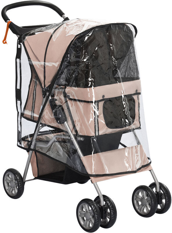 Pawhut - Dog Stroller w/ Rain Cover, Foldable Pet Pram for s, xs Dogs, Brown - Brown