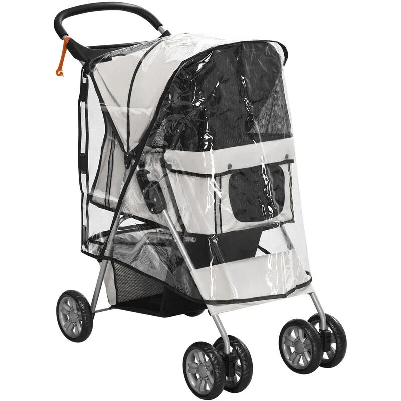 Pawhut - Dog Stroller w/ Rain Cover, Foldable Pet Pram for s, xs Dogs, Grey - Grey