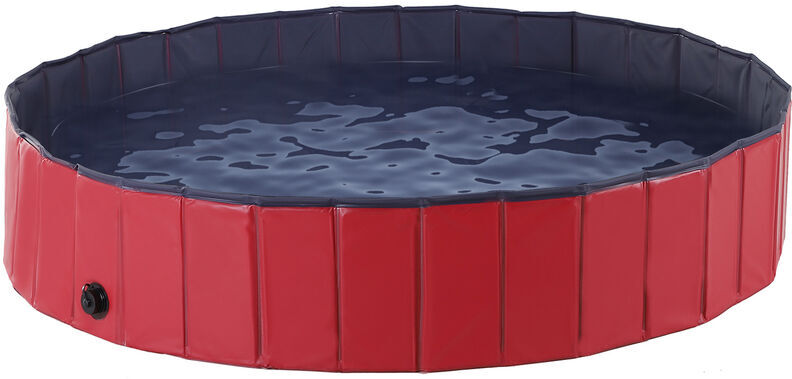 Pet Paddling Pool Cat Dog Indoor/ Outdoor Foldable 160cm Diameter Red - Red Wine - Pawhut