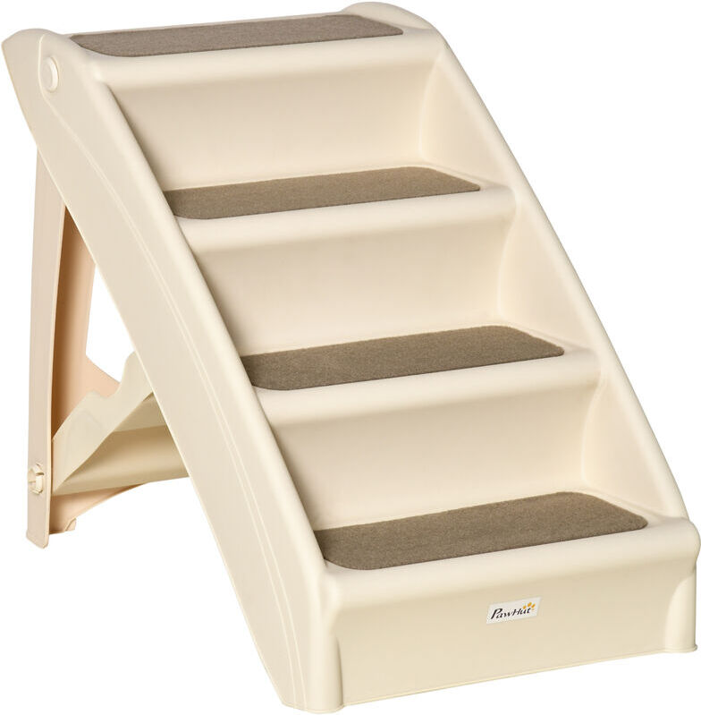 Foldable Pet Stairs Portable Dog Steps for Sofa Four Steps Small Mini Dogs Beige - Beige - Pawhut