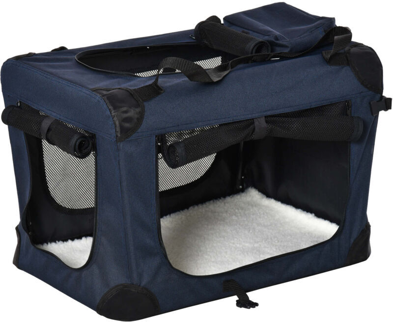 Folding Pet Carrier Bag Soft Portable Dog Cat Crate Puppy Kennel Cage Small - Blue - Pawhut