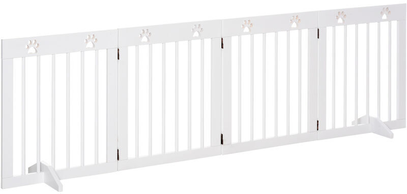 Freestanding Pet Gate 4 Panel Wooden Dog Barrier up to 204cm Long White - White - Pawhut