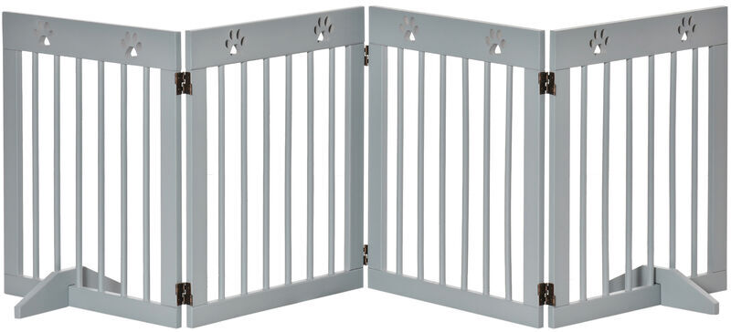 Freestanding Pet Gate 4 Panel Wooden Dog Barrier up to 204cm Long Grey - Grey - Pawhut