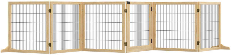 Freestanding Pet Dog Gate, Six-Panel Foldable Wooden Playpen, 432cm Natural - Natural wood finish - Pawhut