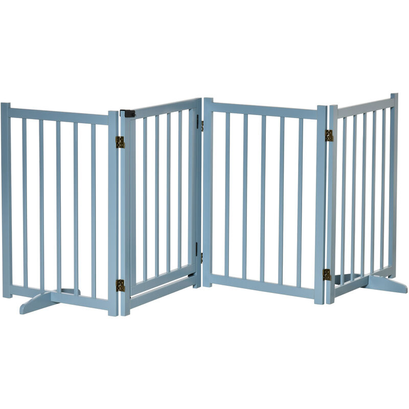 Freestanding Pet Gate for Small and Medium Dogs, Wooden Dog Safety Barrier Grey - Blue - Pawhut