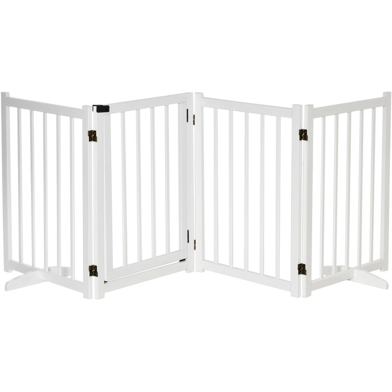 Freestanding Pet Gate for Small and Medium Dogs, Wooden Dog Safety Barrier White - White - Pawhut
