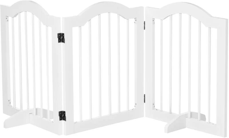 Freestanding Pet Gate Wooden Dog Gate with Support Feet for Doorway Stairs White - White - Pawhut