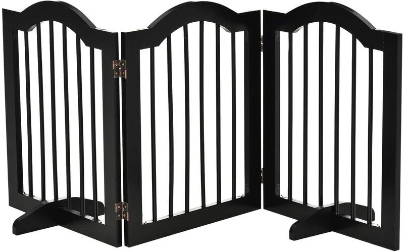 Freestanding Pet Gate Wooden Dog Gate with Support Feet for Doorway Stairs Black - Black - Pawhut