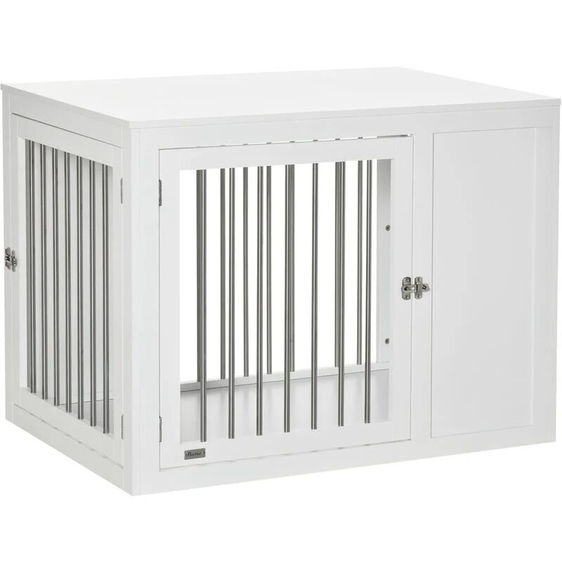 PawHut Furniture Style Dog Crate with Two Doors, End Table Pet Cage Kennel Large - White