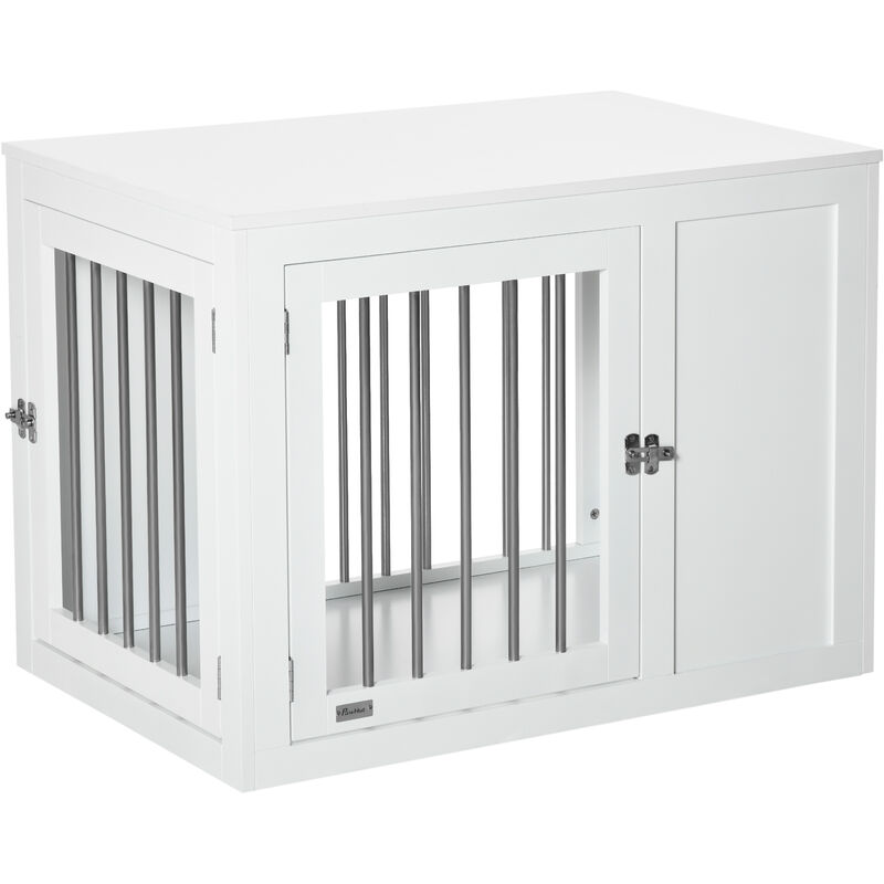 Furniture Style Dog Crate with Two Doors, End Table Pet Cage Kennel Medium - White - Pawhut
