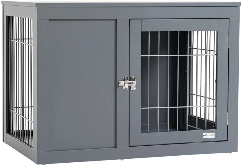 Furniture-Style Dog Crate w/ Two Lockable Doors, for Small & Medium Dogs - Grey - Pawhut