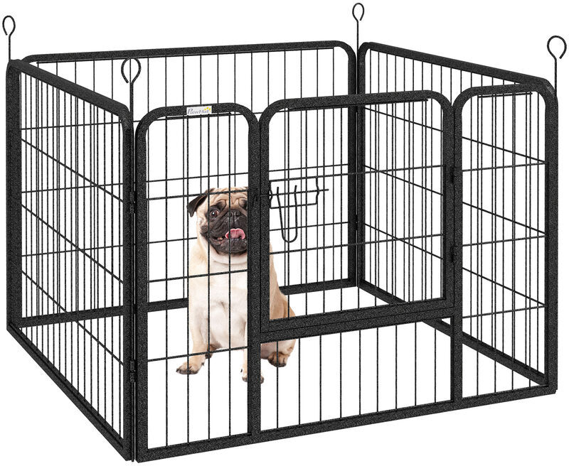 Metal Pet Playpen Dog Kennel w/Door Latches In/Outdoor Use 82Lx82Wx60Hcm - Grey - Pawhut