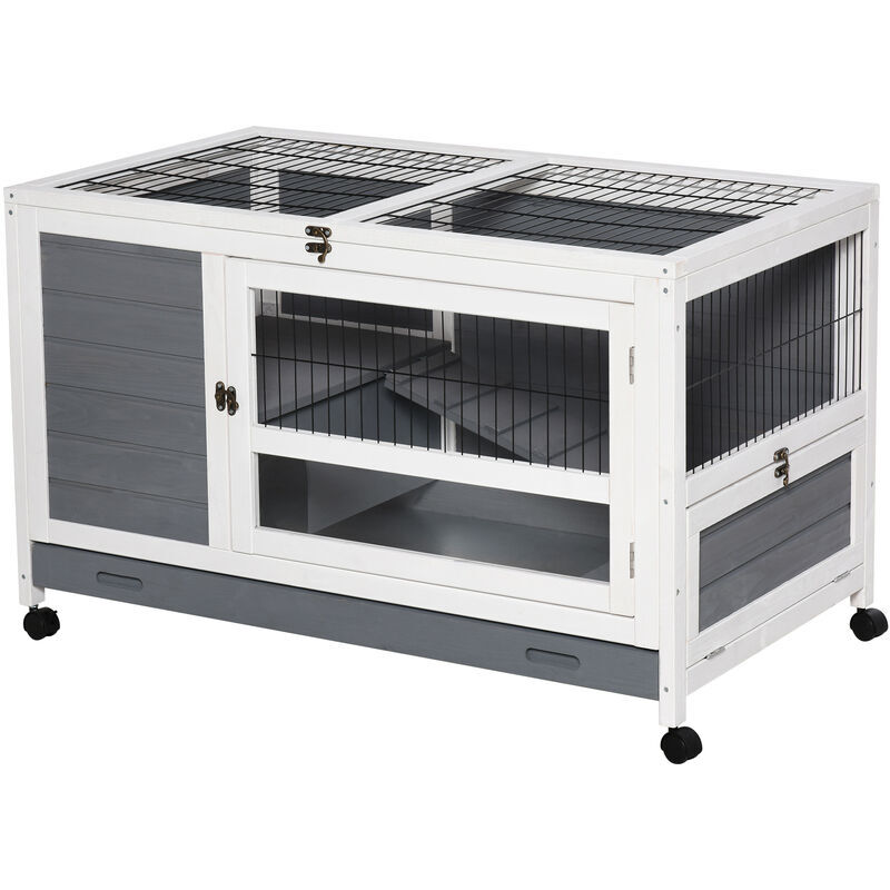 Wooden Pet House Elevated Rabbit Hutch Bunny Cage 102 x 60 x 63.5cm - Grey - Pawhut