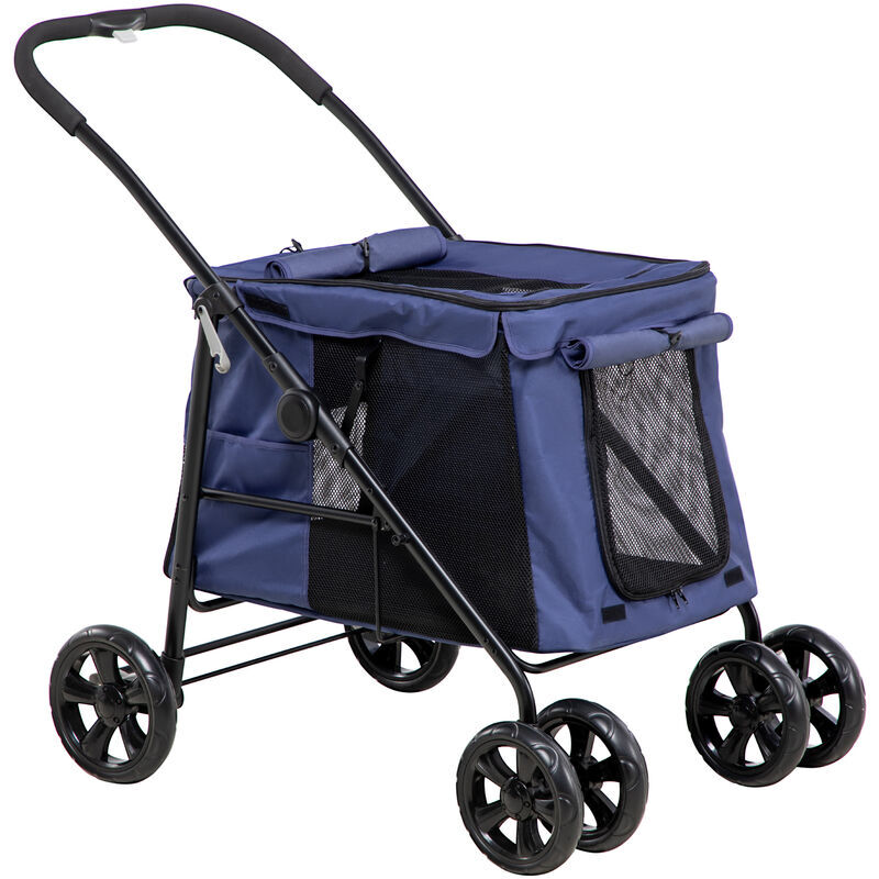 One-Click Foldable Pet Stroller, Dog Cat Travel Pushchair for Small Pets Blue - Blue - Pawhut