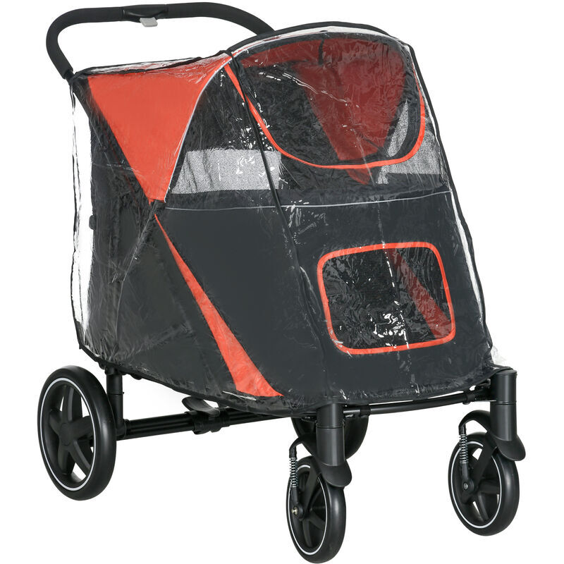 One-Click Foldable Pet Travel Stroller with Rain Cover for m l Dogs, Red - Red - Pawhut
