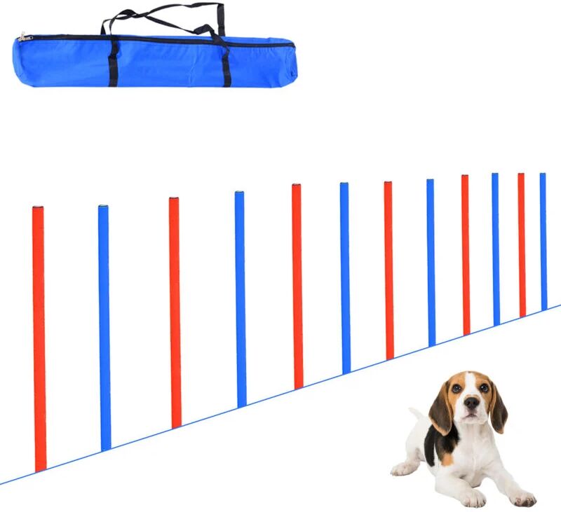 Pawhut - Pet Agility Set Training Dogs Outdoor Outward Play Adjustable Pole - Blue & Red