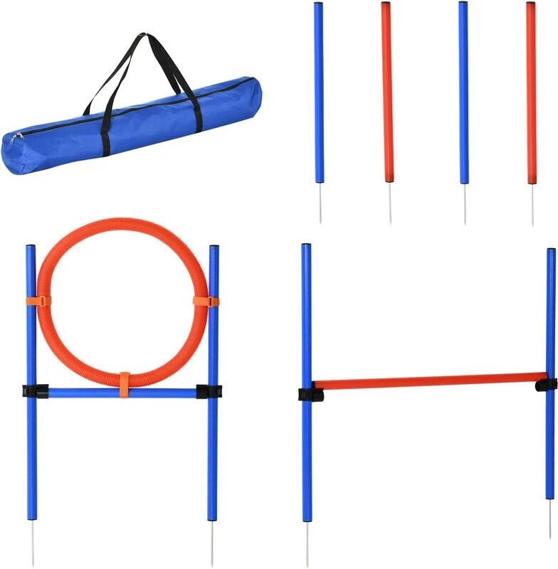 Pet Agility Set Training Dogs Outward Outdoor Play Hurdle Jump Hoop Pole - Blue & Red - Pawhut