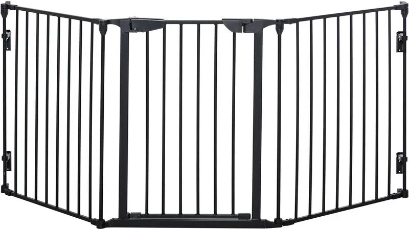 Pet Safety Gate 5-Panel Playpen Fireplace Metal Fence Stair Barrier Black - black - Pawhut