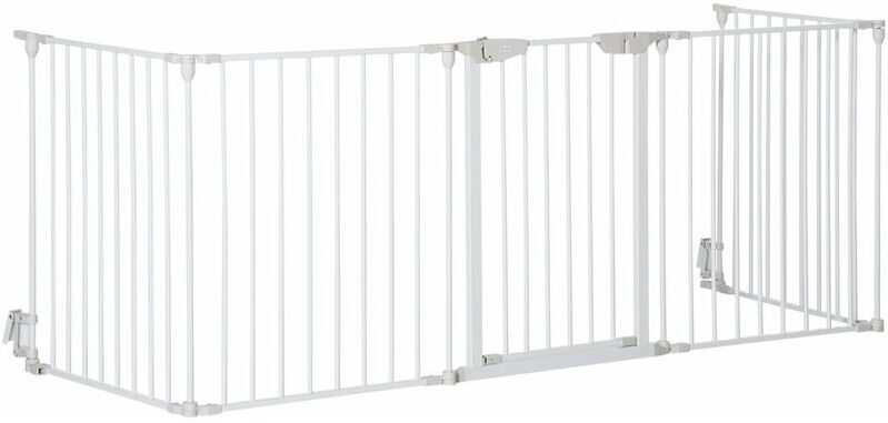 Pawhut - Pet Safety Gate 5-Panel Playpen Fireplace Metal Fence Stair Barrier White - White