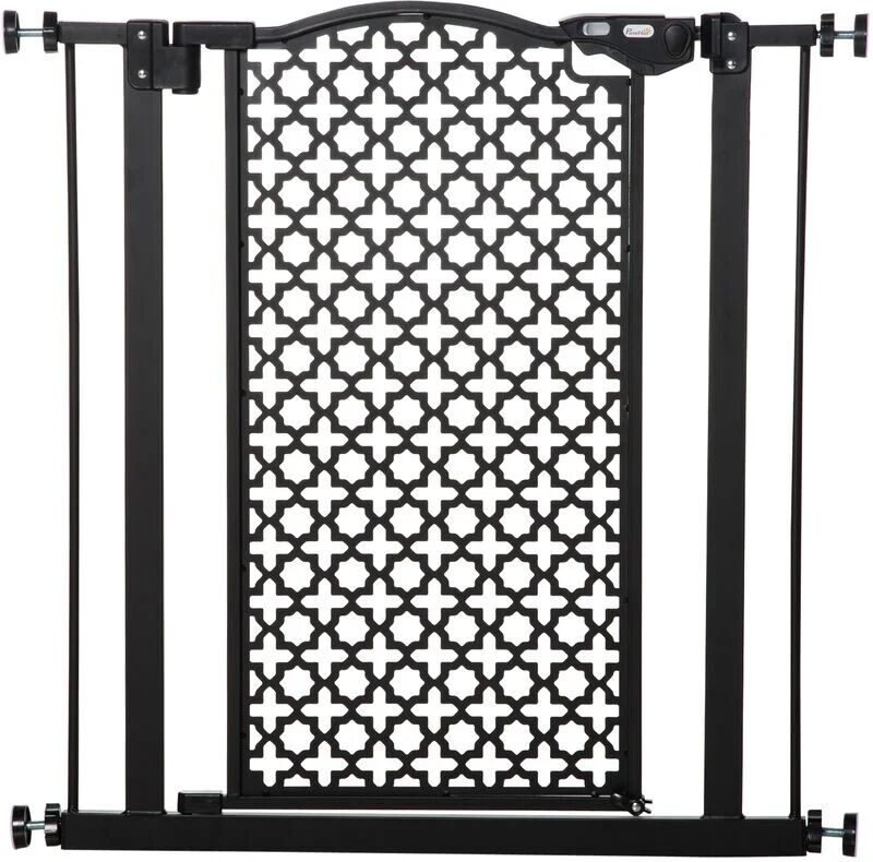 PawHut Pet Safety Gate Barrier Stair Pressure Fit Double Locking for Doorways Black 74-80W x 76.2H cm - Black