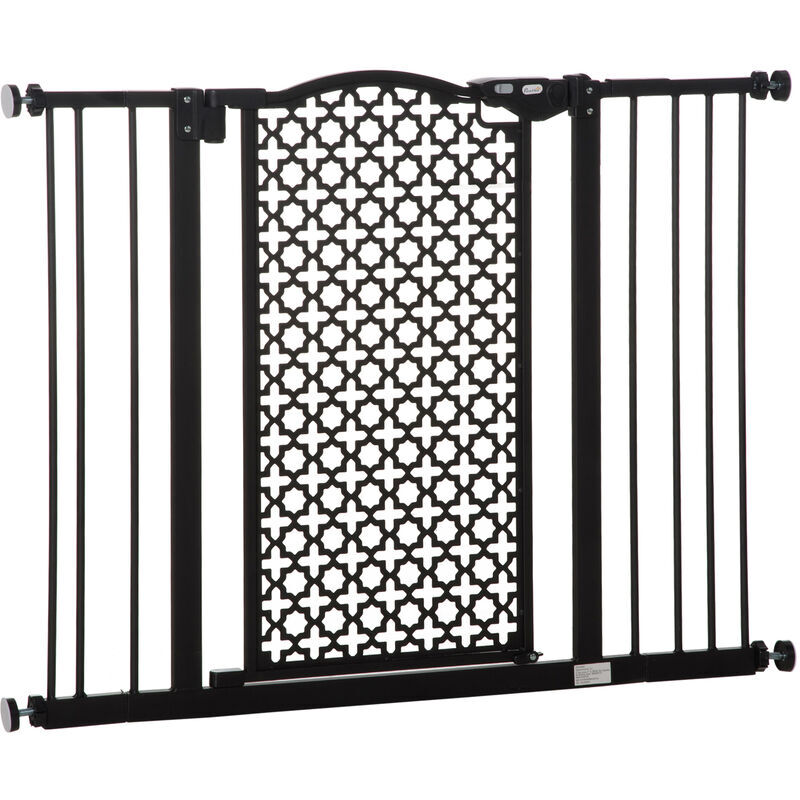 Pet Safety Gate Barrier Stair Pressure Fit Double Locking for Doorways Black 74-105W x 76.2H cm - Black - Pawhut