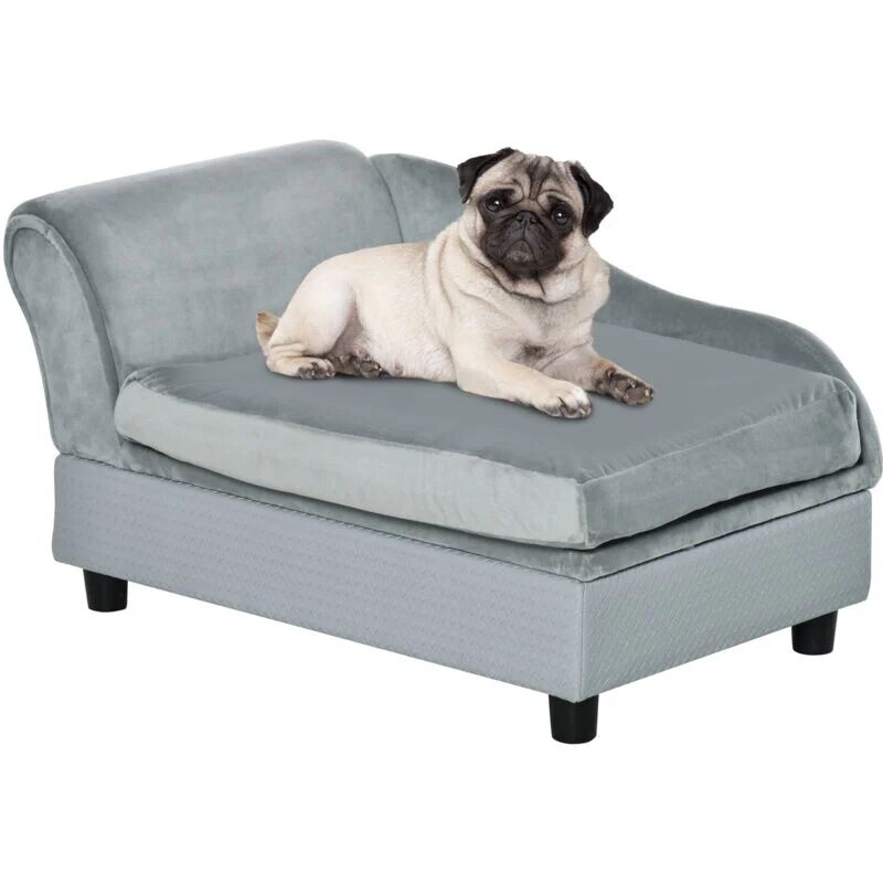 Pawhut - Pet Sofa Dog Chair Cat Couch w/ Storage, Cushion - Light Grey - Light Grey