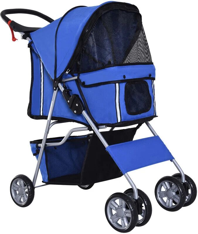 Pet Stroller for Small Miniature Dogs Foldable Travel Carriage Cup Holder Blue - Blue - Pawhut