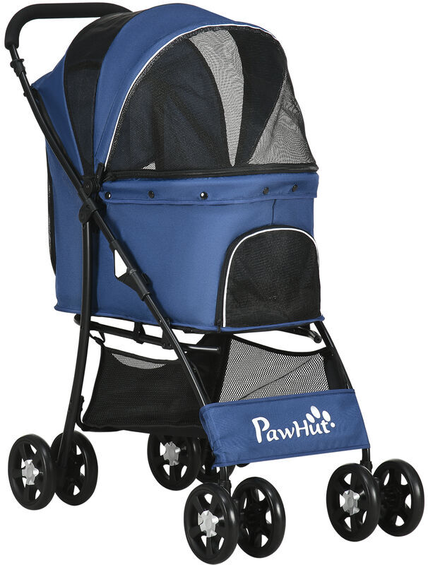 Pet Stroller Dog Pram Pushchair Cat Travel Carriage w/ Universal Wheels Blue - Blue - Pawhut