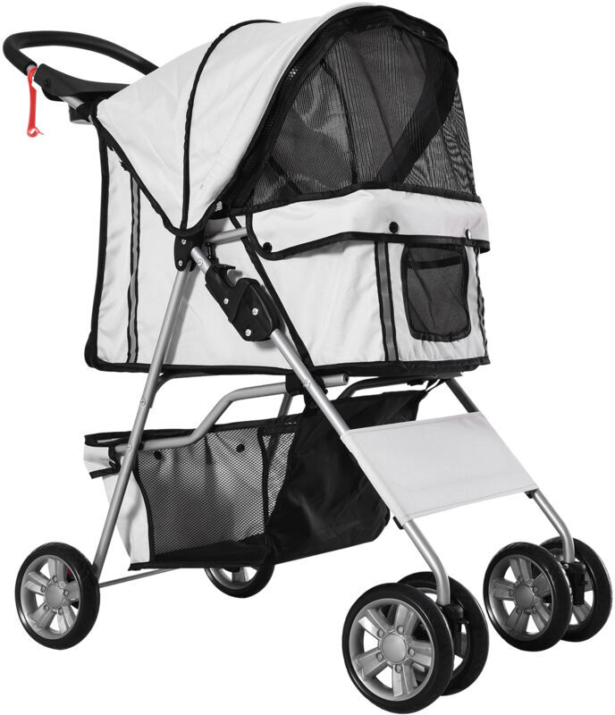 Pawhut - Pet Stroller for Small Miniature Dogs Foldable Travel Carriage Cup Holder Grey - Grey