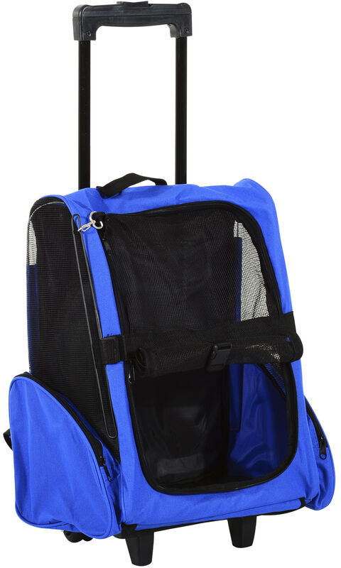 Pawhut - Pet Travel Backpack Bag Cat Puppy Dog Carrier w/ Trolley and Handle Blue - Blue