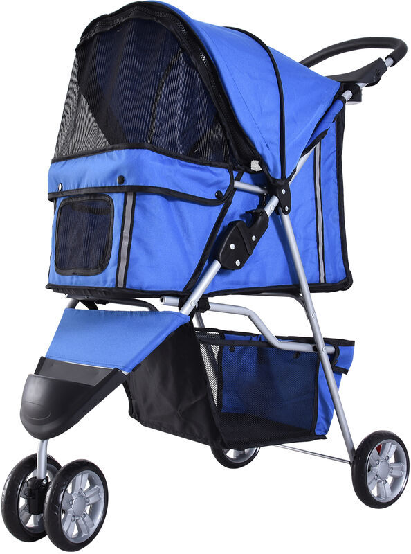 Pawhut - Pet Travel Stroller Cat Dog Pushchair Carrier Three Wheels for Small Dogs Blue - Blue