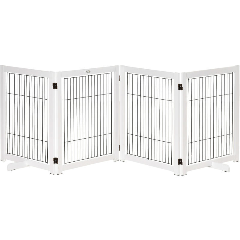 Freestanding Pet Gate Safety Barrier 4 Pannel with Support Feet White - White - Pawhut