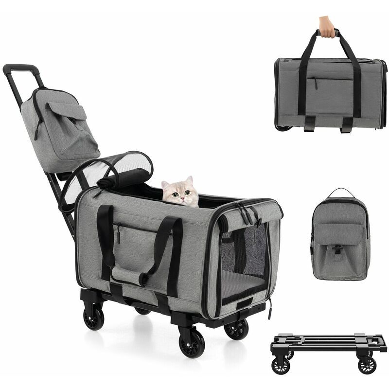 Costway - Pet Carrier Rolling Cat Dog Carrier Collapsible Pet Travel Crate with 4 Wheels