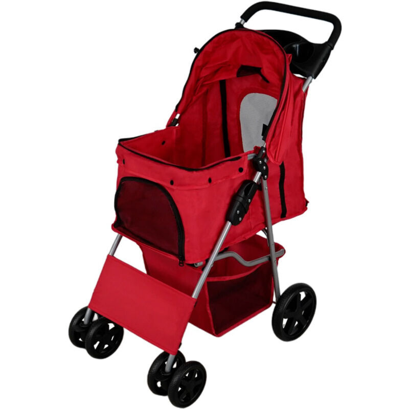 Monster Shop - Pet Stroller Pushchair Red Carrier Foldable Trolley Travel Cart