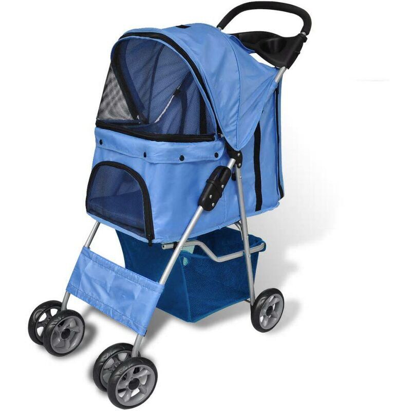 Sweiko - Folding Pet Stroller Dog/Cat Travel Carrier Blue VDFF06826UK