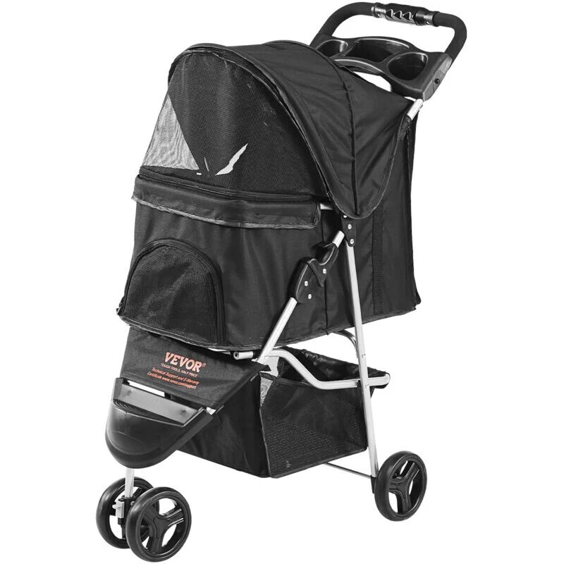 Vevor - Pet Stroller, 3 Wheels Dog Stroller Rotate with Brakes, 35lbs Weight Capacity, Puppy Stroller with Front Pedal, Velcro, Storage Basket and