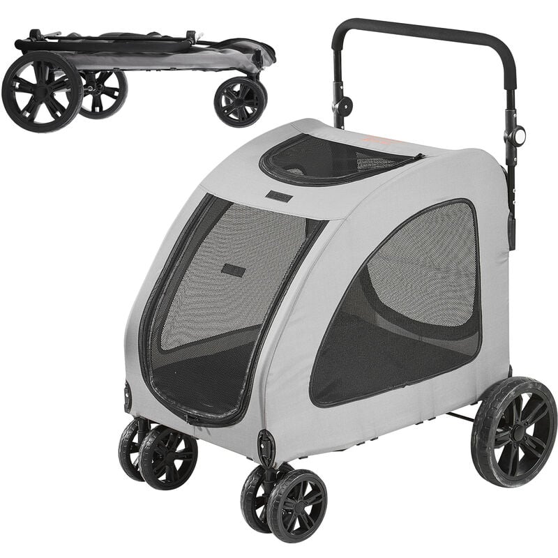 VEVOR Pet Stroller, 4 Wheels Dog Stroller Rotate with Brakes, 160lbs Weight Capacity, Puppy Stroller with Breathable Mesh Windows and Height-Adjustable