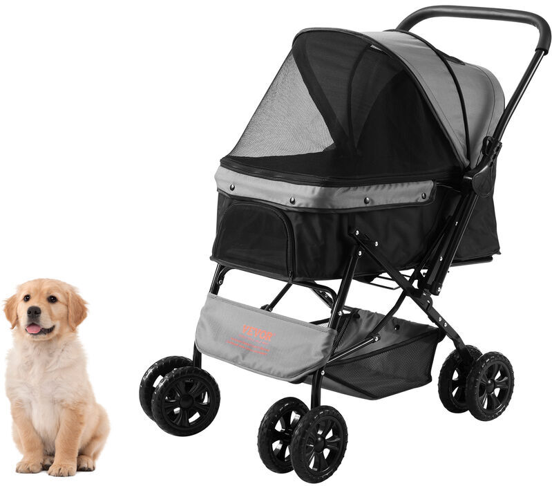 Vevor - Pet Stroller, 4 Wheels Dog Stroller Rotate with Brakes, 44lbs Weight Capacity, Puppy Stroller with Reversible Handlebar, Storage Basket and