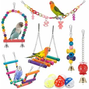 Héloise - 11pcs Parrot Toy Set Bird Cage Accessories Stairs Swing Plastic Rings Puzzle Ball Cross-Border Bird Toys